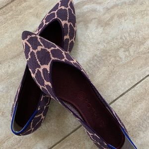 New in the box, Rothy’s The The Point flats in Violet Giraffe print.